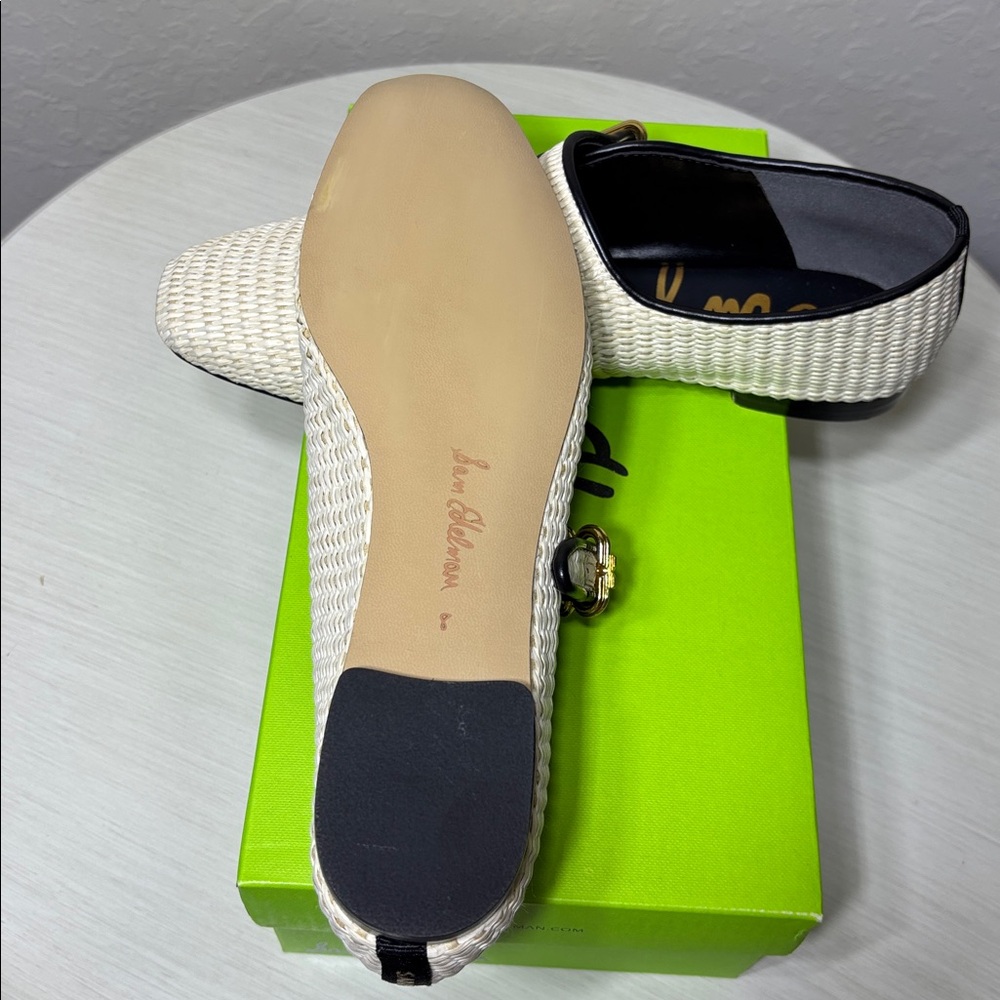 Sam Edelman Michaela Mary Jane Flat - Linen Raffia Ivory Black NIBox Size 8 - Picture 9 of 10